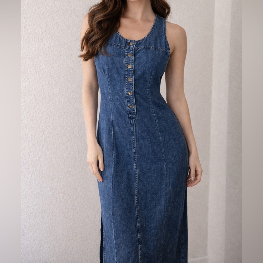 Vintage Denim Button-Front Maxi Dress